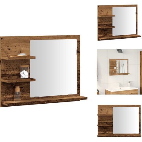 Armoire à miroir salle de bain chêne artisanal 60x10,5x45 cm - Étagère De Salle De Bain Avec Miroir - Étagères De Salle De Bain Avec Miroir - Étagère À Miroir - Étagère De Maquillage Avec Miroir (1/5)