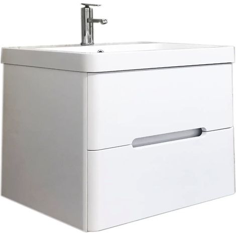 Meuble Salle de Bains avec vasque/lavabo FIDJI 80 suspendu laqué Blanc brillant avec plan en résine (1/5)
