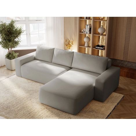 Canapé D'angle Convertible Méridienne Droite Tazones Tissu Velours Gris (1/5)