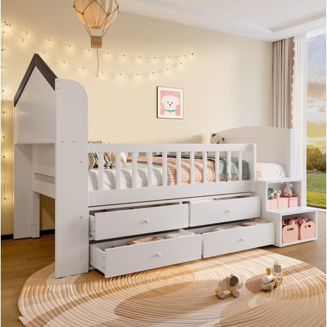 letto salvaspazio 90x200 con cassetti LED bianco OKMYHOME (1/5)