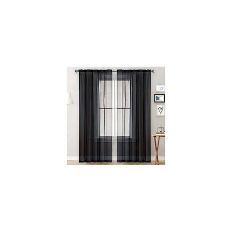 1PC noir Rideaux transparents salon tringle poche fenêtre rideaux panneaux chambre rideaux semitransparents en voile