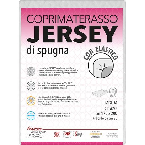 V.I.P. Coprimaterasso in Jersey di Spugna con Elastico, Traspirante, Matrimoniale cm 170 X 200 h.25 (1/2)