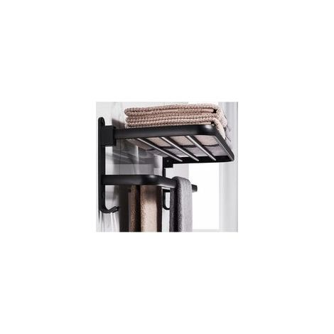 Porte-serviettes de salle de bain -porte-serviettes mural avec étagères double en étagère porte-serviettes de table, style hôtel - Noir mat (40cm) (1/5)