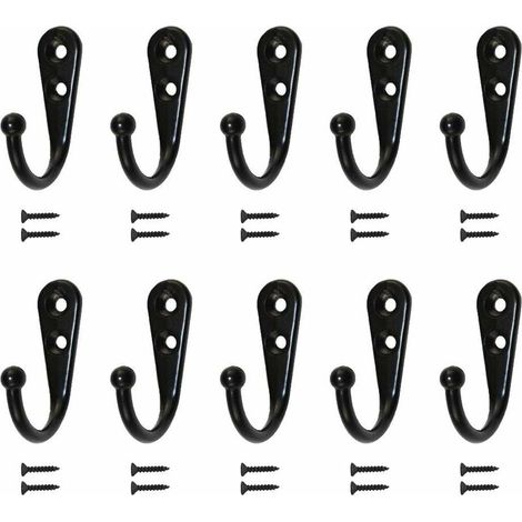 Ahlsen 10 Stück schwarze Einzelhaken, Wandhaken, schwarzer Kleiderhaken, ausgestattet mit Befestigungsschrauben (1/5)