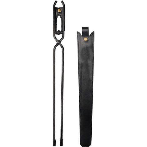 Camping bonfire bbq anti scalding charcoal tongs portable carbon acier fire tongs firewood tongs avec leather sheath A (1/5)