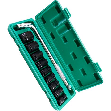 Coffret douilles à choc profondes 1/2 pouce 40mm acier haute teneur en carbone hexagonales avec clé et boîte rangement (1/5)