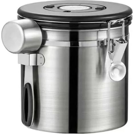 Boîte à Café Hermétique - Inox - 1,2 L - Joint en Silicone - Design Moderne - Valve dAération (1/5)