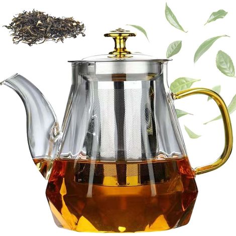 Théière en verre de 1 l avec infuseur - Service à thé en verre borosilicate - Protection contre la surchauffe - Infuseur à thé pour feuilles en vrac - Théière en verre pour préparer du thé (1/5)