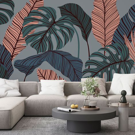 Papier peint panoramique - Feuilles tropicales - 130 cm x 73 cm (1/4)
