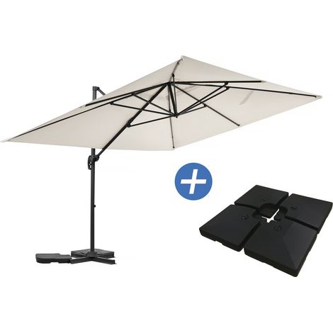 Freischwinger-Gartenschirm aus Aluminium "Sky 4" - 3 x 4 m - Ecru - Gewichtsplatten inklusive
