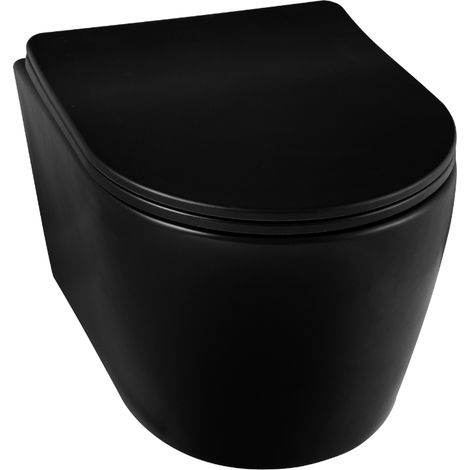 Balneo WC suspendu, sans bride bau, abattant softclose, Ceramique, noir, LUXA (1/5)