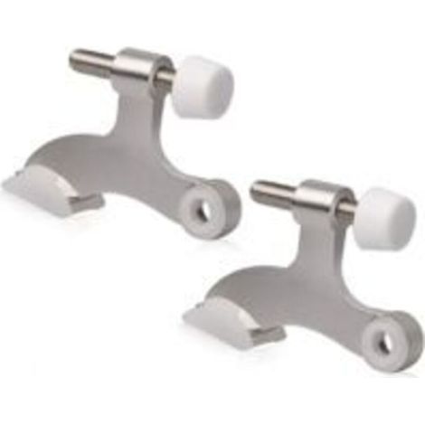 Tope de puerta con pasador de bisagra, paquete de 2, níquel satinado cepillado - Tope de puerta con pasador de bisagra ajustable y resistente con puntas de goma blanca (1/4)