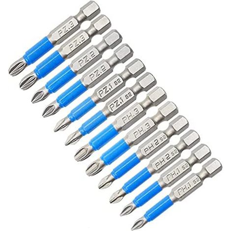 Jeu de 12 embouts de vissage magnétiques 50mm, tige hexagonale antidérapante pour visseuse électrique et perceuse à percussion (PH1 PH2 PH3 PZ1 PZ2 PZ) (1/4)
