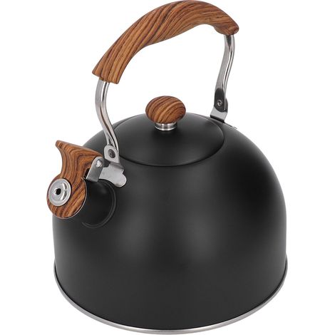 2,5-Liter-Edelstahl-Wasserkocher mit Pfeife und Griff in Holzoptik für Tee, Kaffee, Milch und Wasser. (1/5)
