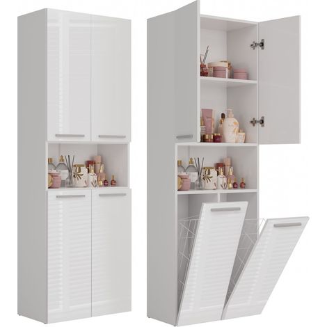 Columna de estantes para mueble de baño, color blanco mate/brillante con cestas: ¡Organización y estilo en tu baño (1/5)