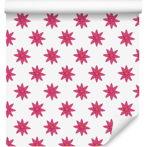 Papier peint fleuri blanc, rose poudré et rose pour salon et chambre 50x1000 cm (1/5)
