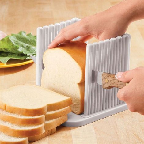 APEX Trancheuse à pain réglable/guide de découpe pour pain maison, trancheuse à pain en plastique, outil de cuisine pliable (blanc) (1/5)