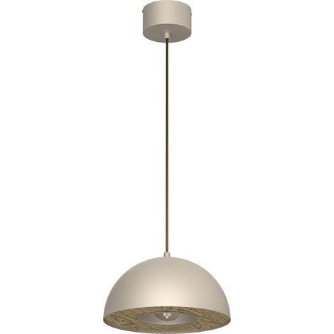 Suspension crème métal/bois Ø28 Elgund Luminex E27 15W