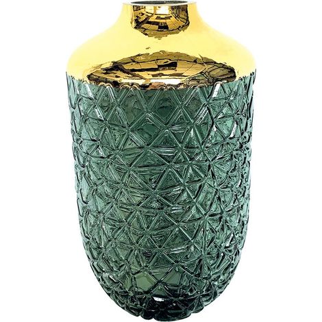 Vase en Verre Vert avec Bord Doré Décoratif pour Intérieur Rond 16 x 29 cm - PANGIVO (1/4)