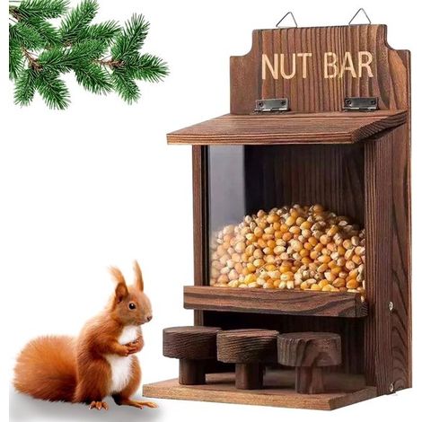 Mangeoire pour écureuils en bois naturel, 27,4 x 15,5 x 13,5 cm, station d'alimentation et abri décoratif pour jardin extérieur (1/5)