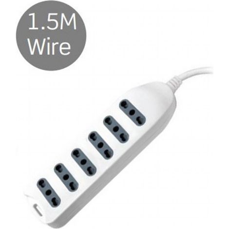Regleta V-TAC con cable de 1,5 m, 6 tomas, 10/16 A, 2P+T, dos pasos, con conexión a pared, enchufe 16 A, 2P+T, color blanco (1/2)