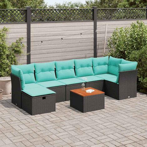 vidaXL Set Divani da Giardino con Cuscini 8 pz Nero in Polyrattan (1/5)
