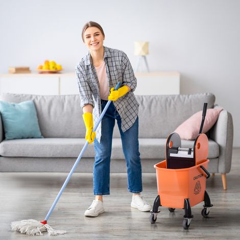 Chariot de Nettoyage Professionnel Capacité 26L Essoreuse Amovible avec Roues 44 × 36 × 90cm Orange (1/5)