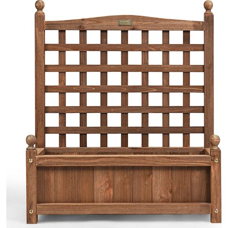 Vaso da fiori in legno con graticolato per giardino cortile, Fioreria resistente alle intemperie 64,5x28x75cm (1/4)