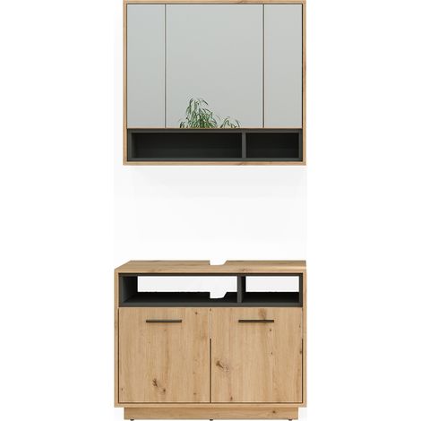 Set di mobili da bagno Beatrice, Rovere artigianale, 2 parti, Vicco