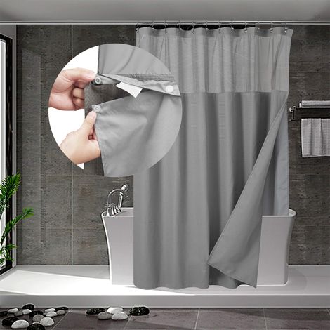 Rideau de Douche à Tissage gaufré avec Doublure en Tissu à encliquetage, 12 Crochets Inclus – Rideau de Douche Gris de Style hôtelier, Hydrofuge et Lavable, fenêtre sur Le Dessus en Maille (1/5)
