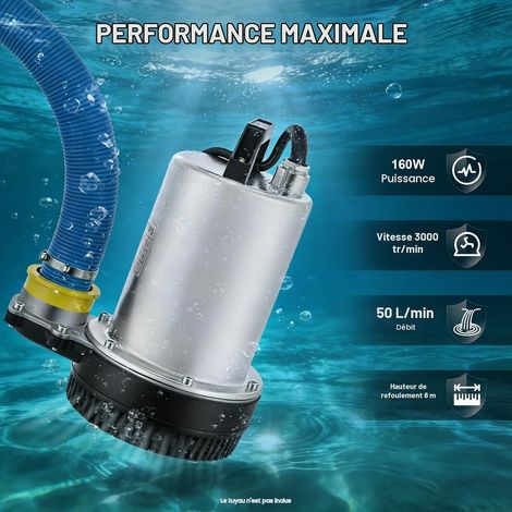 Pompe submersible pour eaux usées DC 12V 6000 l/h Pompe de relevage eaux chargées Fonctionnement silencieux (1/5)