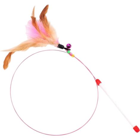 Baguette à Chat - 80 cm - Tube PVC Blanc 15 cm - Ficelle Acier Souple - Plumes Naturelles - Clochettes - Jeu d'Interaction - 3 Pièces (1/5)
