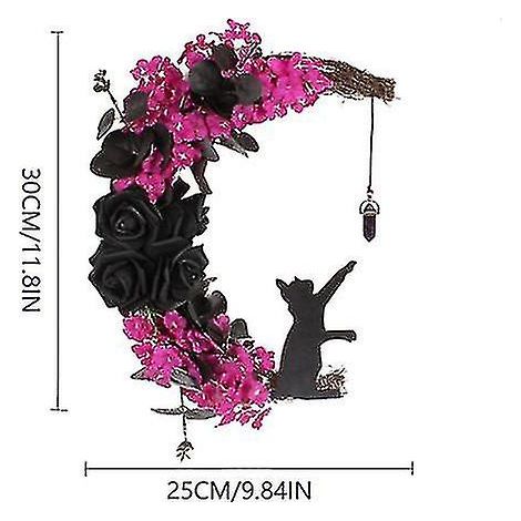 Couronne de lune d'Halloween pour porte d'entrée - Décoration murale avec chat et lune - A (1/5)