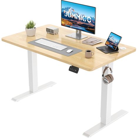 Réglable en Hauteur Bureau Assis Debout Électrique Beige (1/5)