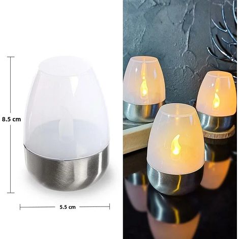 (4 blanches) Bougies solaires LED rechargeables et étanches, utilisables comme veilleuses décoratives, bougies sans flamme en forme de fleur (1/4)