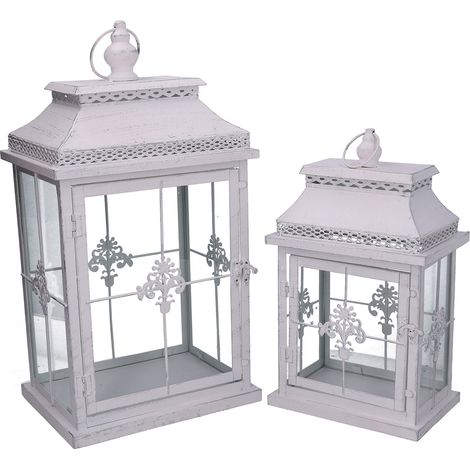 Set 2 Lanterne in Metallo bianco opaco argentata rettangolare (1/2)