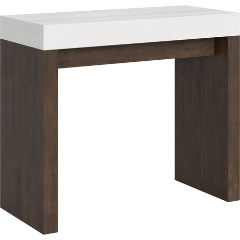Consolle Allungabile 90-300x40x77 cm in Nobilitato Bianco e Noce (1/5)