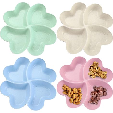 4 Pièces Plateaux à Compartiments Plateau de Service Plateau Aperitif Compartiments Assiette de Fruits Coeur En Forme à Goûter Party Plateau De Fruits Pour Bonbons Snack Desserts Noix (1/5)