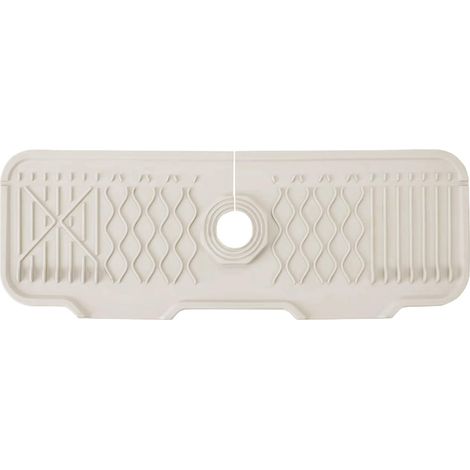 Tapis de robinet en silicone, protection anti-éclaboussures pour robinet d'évier, bac d'égouttement pour robinets à poignée, tapis d'évier pour comptoir de cuisine et de salle de bain (blanc, 43 cm) (1/5)