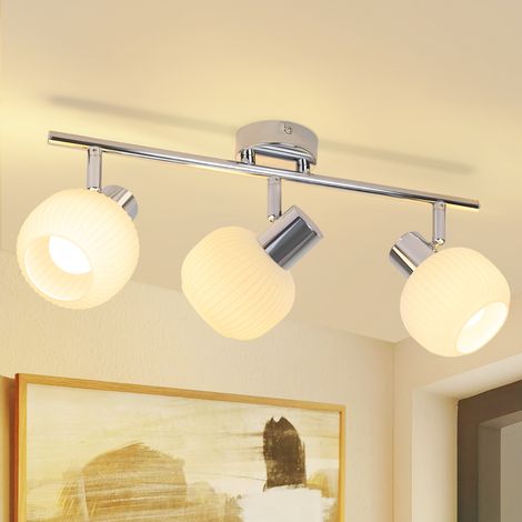Lámpara de techo para pasillo GBLY, blanca, de 3 focos, para interiores, con pantalla de cristal vintage, moderna, E14, para dormitorio y sala de estar (sin foco) (1/4)