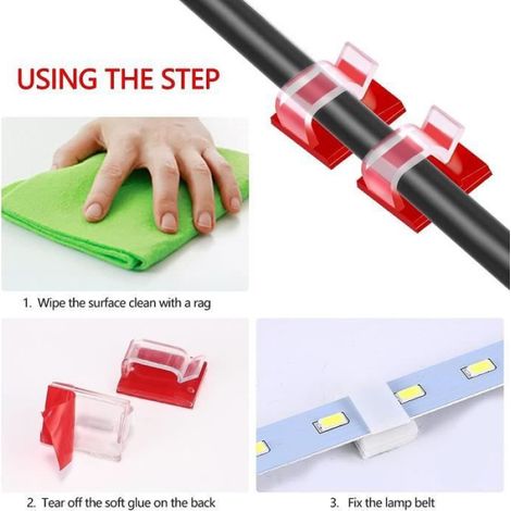 Embases Adhesive,100Pcs Clips de Câble Adhésif, Clips de Gestion de Câbles Auto-adhésifs Organiseur de Fils Electriques Attache Câbl (1/4)