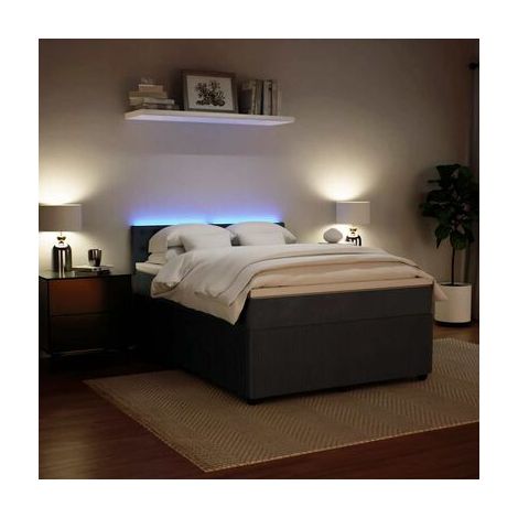 Sommier et matelas style Snowco, gris foncé, 160 × 200 cm, en velours, velours doux et confortable, pour chambre, décor moderne, facile à assembler (1/5)