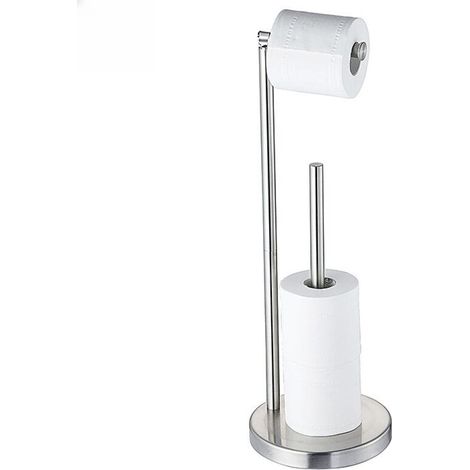 Porte-papier toilette autoportant 1 pièce avec réserve de papier toilette, suffisamment d'espace pour un rouleau géant, argent (1/4)