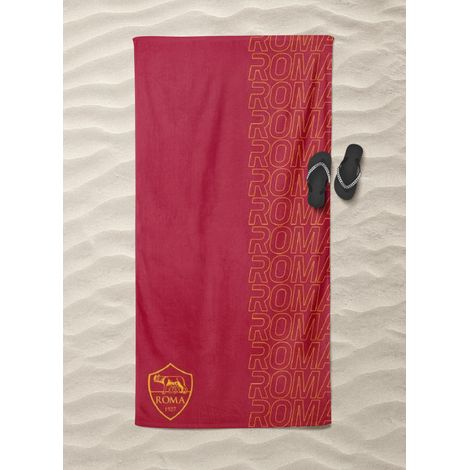 TELO MARE SPORT ROMA MISURA CM.70X140 ORIGINALE A.S. ROMA CON ZAINO TEXFAMILY PORTATELO e cartolina ROMA È (1/4)