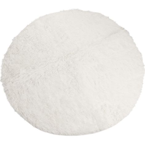 Tapis rond en peluche ultra doux et moelleux, antidérapant, blanc.