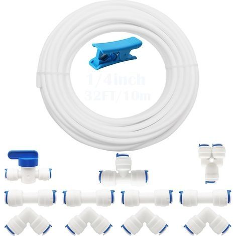 RO Raccord de Filtre à Eau, 10 mètres de Tube de diamètre 1/4"/ 6.3mm, Ensemble de raccords pour Réfrigérateur Tubes, (Robinet combiné de Type Y + T + I + L + Robinet d'arrêt) (1/5)