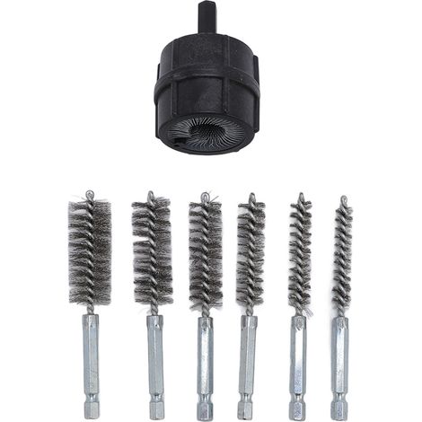 Cepillo de limpieza para terminales de batería (paquete de 6) con vástago hexagonal de 6,35 mm (1/4 pulg.) para tuberías y accesorios de cobre, color negro. (1/5)
