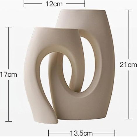 Donut Vases, Ceramic Hollow Vase with Matte Texture, Minimalist White Vase for Home, Office and Kitchen Decoration, Boho Style Set of 2 (1/4)