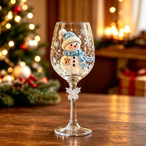Verres de Noël artistiques en verre, verres de Noël de luxe, motif flocon de neige d'hiver (1/5)