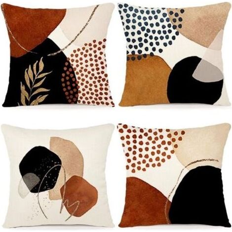 Housse de Coussin, 45 x 45cm,Lot de 4 Housse Coussin en Lin Coussin de Canapé Moderne Boho Motif Abstrait pour Chambre Extérieur Housse Oreiller (1/5)